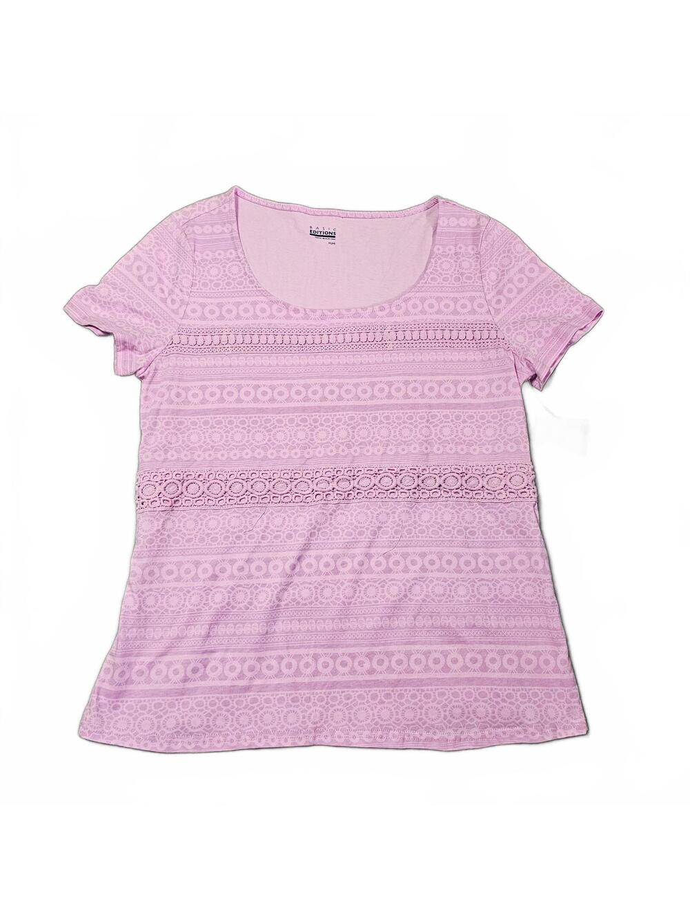 Basic Editions Women Medium Lilac Short Sleeve T-Shirt Embroidered New with Tags